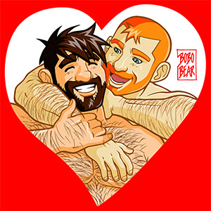 Bobo Bear - Adam and Ben like wrestling - white heart