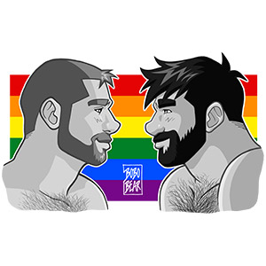 Bobo Bear - Adam and Ben profiles gay pride - b&w horizontal