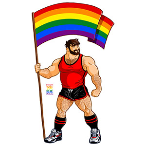 Bobo Bear: Adam likes gay pride flag - red outfit